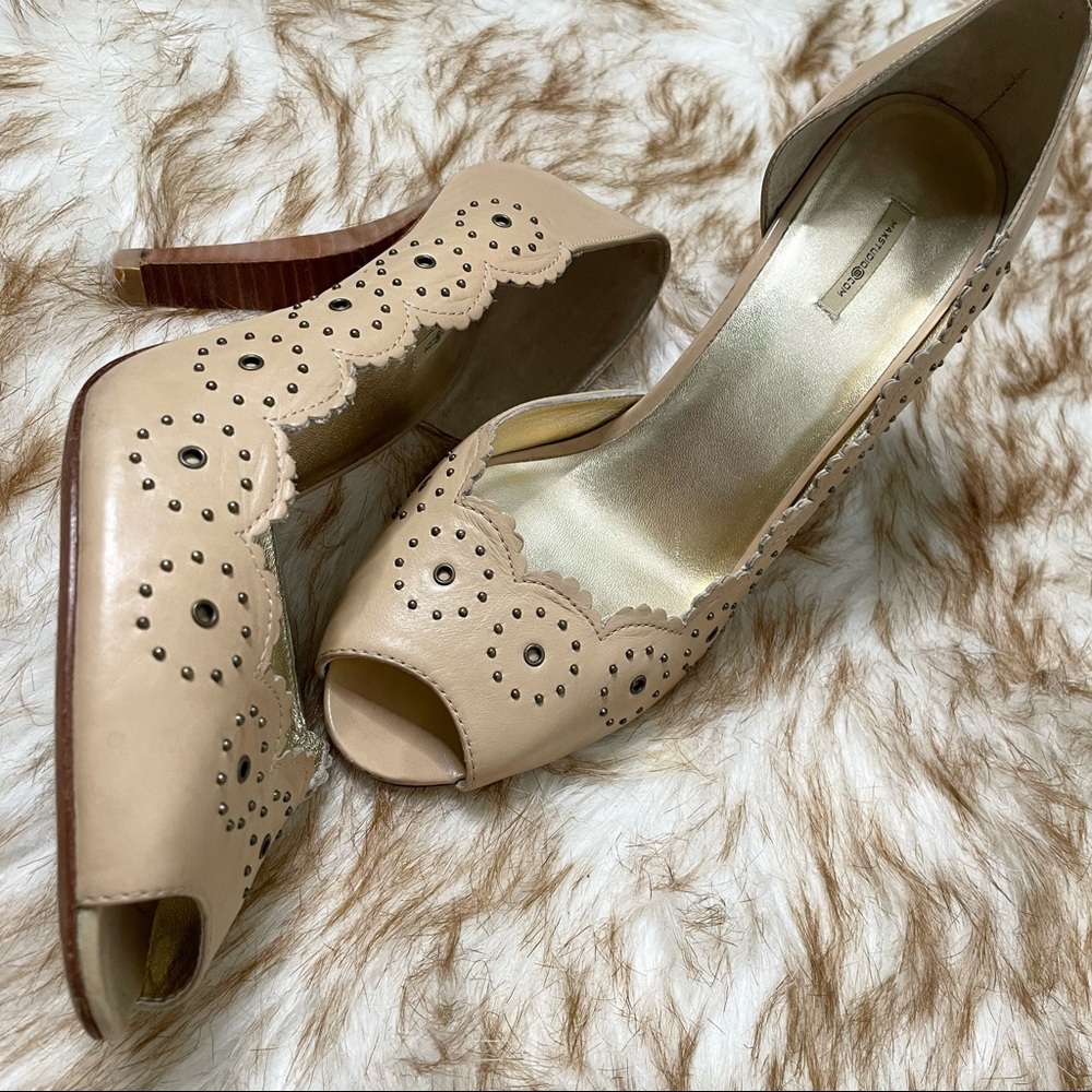 MaxStudio leather laser cut studded peep toe